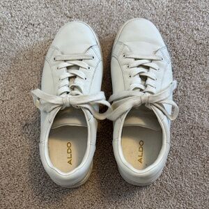 Aldo Classic White Leather Lace-Up Sneakers